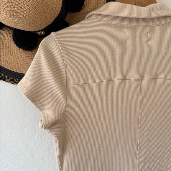 Urban Outfitters Tan Cotton Ribbed Knit Short Sleeve Romper - Picture 12 of 14